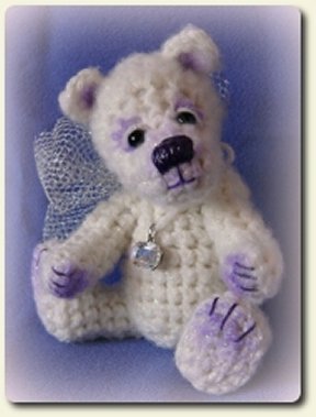 CDHM Artisan Mariella Vitale of Muffa Miniatures, hand crocheted micro bear
