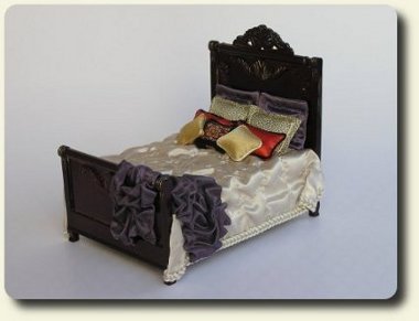 CDHM artisan Natalie Brooks creating under the business name of Casbah Miniatures creates dollhouse miniature beds in 1:12 scale