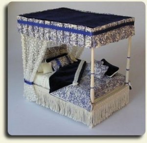 CDHM artisan Natalie Brooks creating under the business name of Casbah Miniatures creates dressed and hand painted furniture for the dollhouse miniature in 1:12 scale