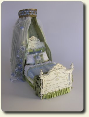 CDHM artisan Natalie Brooks creating under the business name of Casbah Miniatures creates dollhouse miniature beds in 1:12 scale