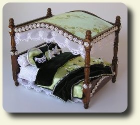 CDHM artisan Natalie Brooks creating under the business name of Casbah Miniatures creates dollhouse miniature beds in 1:12 scale