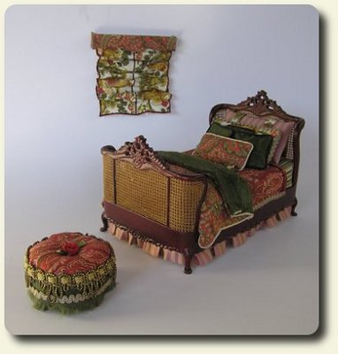 CDHM artisan Natalie Brooks creating under the business name of Casbah Miniatures creates dollhouse miniature beds in 1:12 scale