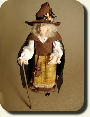 CDHM artisan Karin Smead creates handmade sculpted 1:12 dolls in dollhouse scale including santas, tudor and character dolls