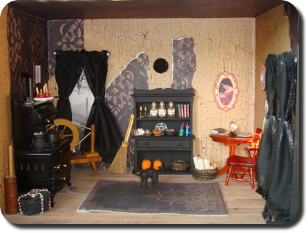 CDHM Artisan Leslie Wiedenroth creating spooky witch and wizard dollhouse miniatures