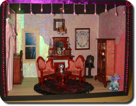 CDHM Artisan Leslie Wiedenroth creating spooky witch and wizard dollhouse miniatures