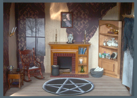 CDHM Artisan Leslie Wiedenroth creating spooky witch and wizard dollhouse miniatures