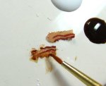 A different view of how to apply the stained glass paint on the miniature bacon for highlights