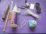 Tools and supplies used to sculpt a dolls miniature wedding cake
